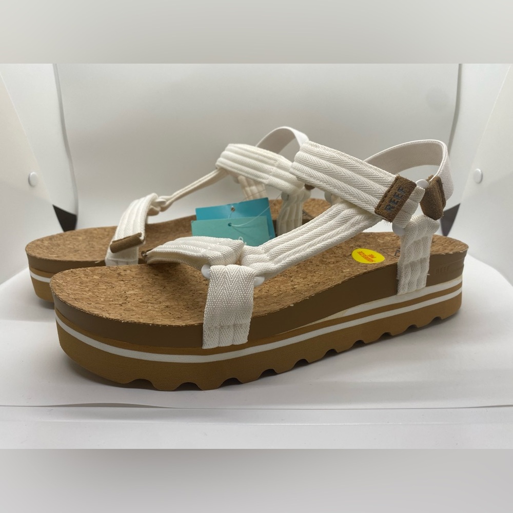 New Reef Women's Size 9 Cushion Rem Hi Sandals  White /tan